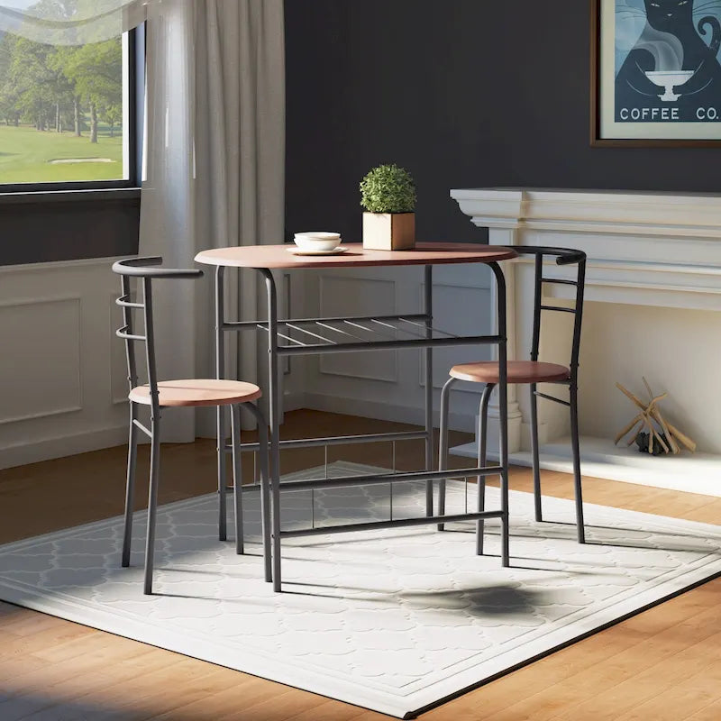 Compact Bistro Dining Table with Lower Storage Shelf Black Metal