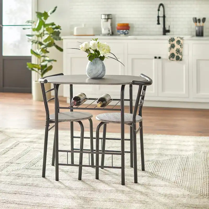 Compact Bistro Dining Table with Lower Storage Shelf Black Metal