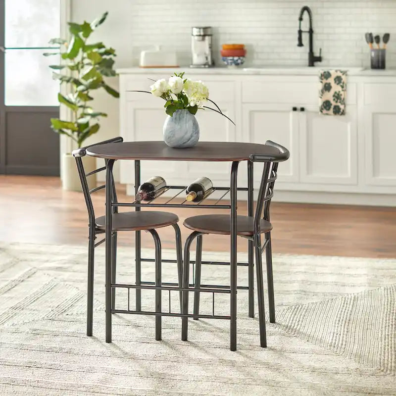 Compact Bistro Dining Table with Lower Storage Shelf Black Metal