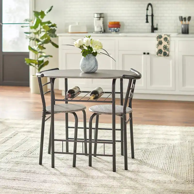 Compact Bistro Dining Table with Lower Storage Shelf Black Metal