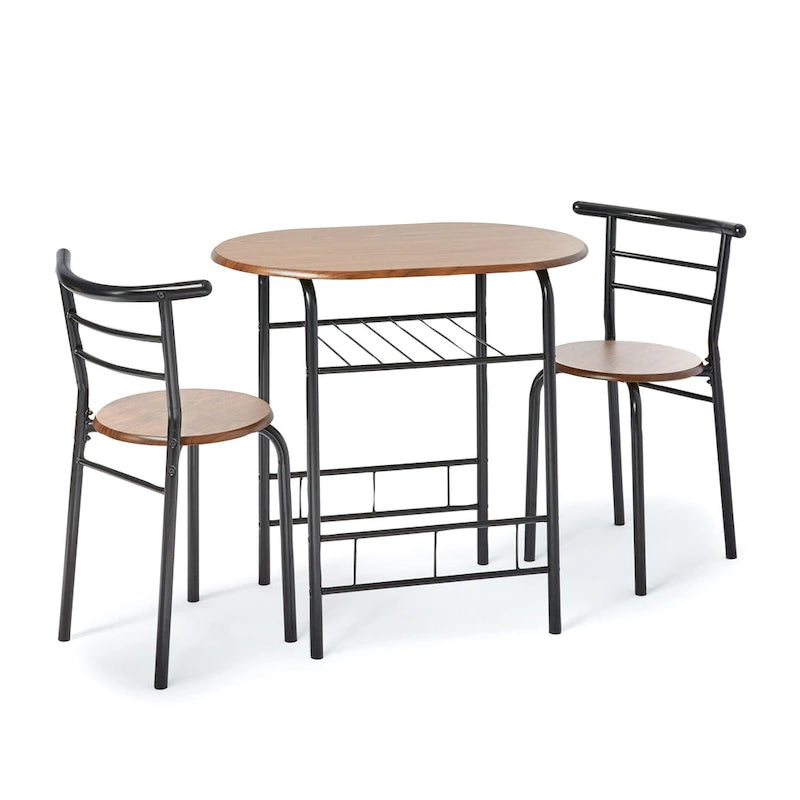 Compact Bistro Dining Table with Lower Storage Shelf Black Metal