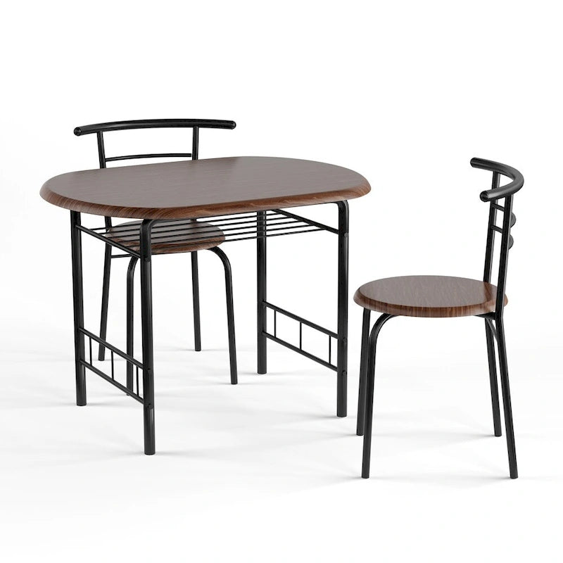 Table de salle à manger bistrot compacte avec étagère de rangement inférieure en métal noir