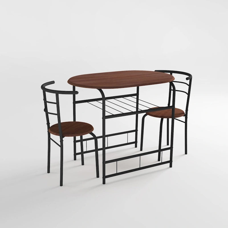 Table de salle à manger bistrot compacte avec étagère de rangement inférieure en métal noir
