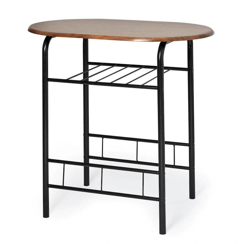 Table de salle à manger bistrot compacte avec étagère de rangement inférieure en métal noir