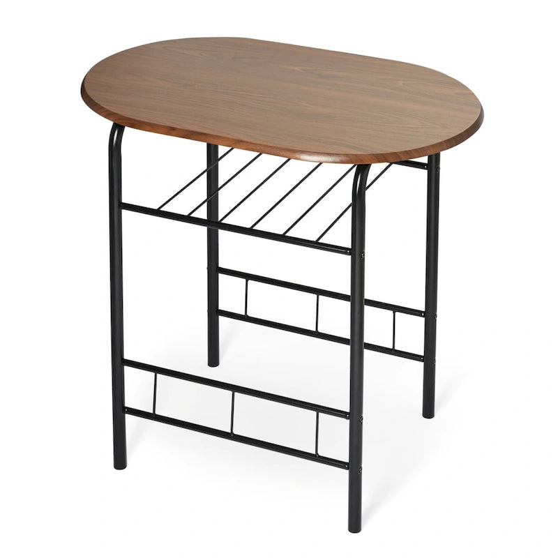 Table de salle à manger bistrot compacte avec étagère de rangement inférieure en métal noir