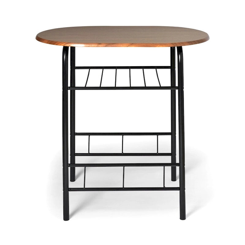 Table de salle à manger bistrot compacte avec étagère de rangement inférieure en métal noir