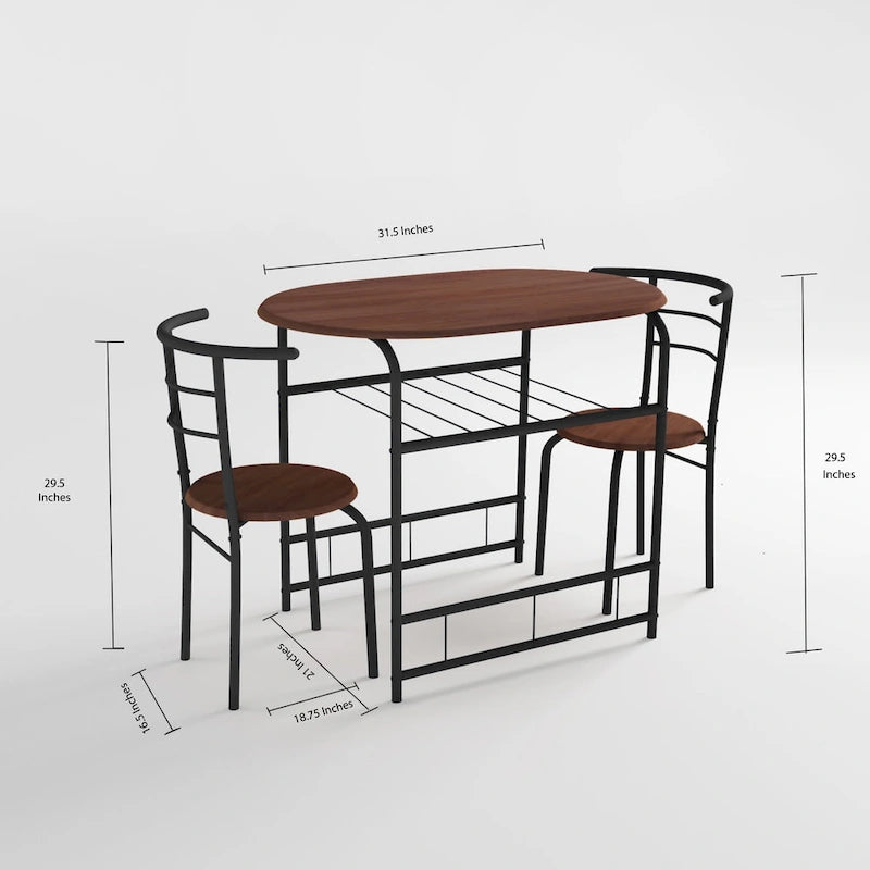 Table de salle à manger bistrot compacte avec étagère de rangement inférieure en métal noir