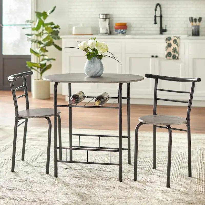 Table de salle à manger bistrot compacte avec étagère de rangement inférieure en métal noir
