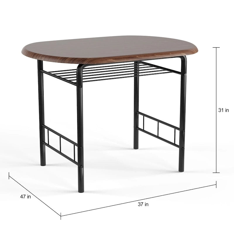 Table de salle à manger bistrot compacte avec étagère de rangement inférieure en métal noir