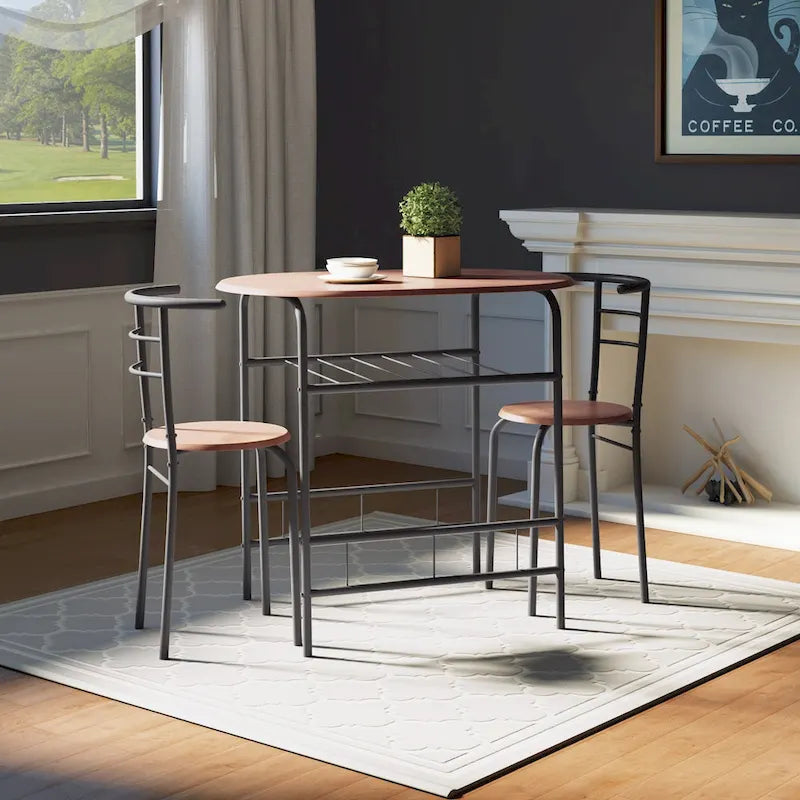 Table de salle à manger bistrot compacte avec étagère de rangement inférieure en métal noir