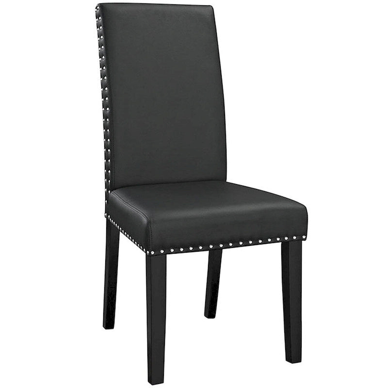 Nailhead Trim Black Parson Dining Chair Faux Leather Upholstered