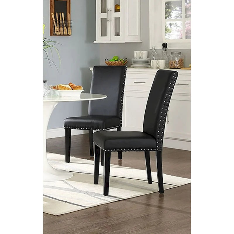 Nailhead Trim Black Parson Dining Chair Faux Leather Upholstered