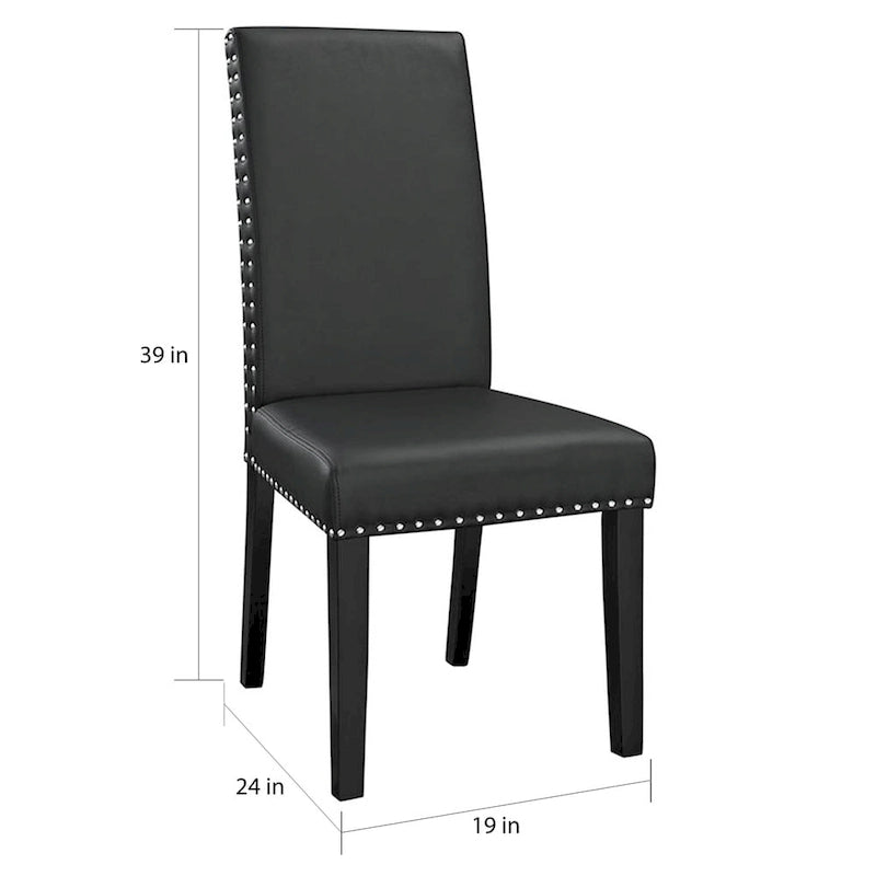 Chaise de salle à manger Parson noire en similicuir rembourré, bordure cloutée