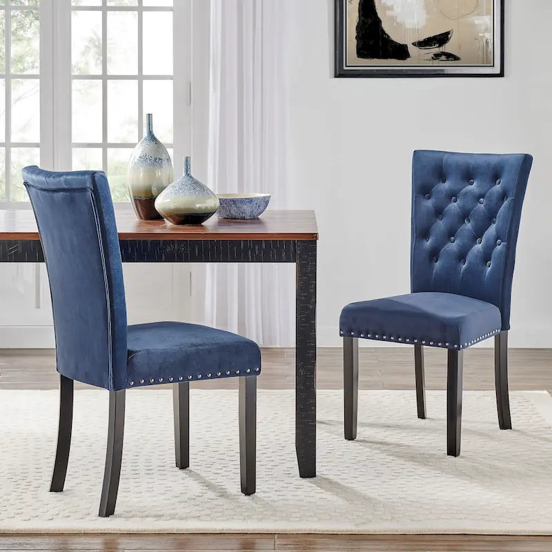 Chaise de salle à manger en velours capitonné avec boutons décoratifs et coussin en mousse