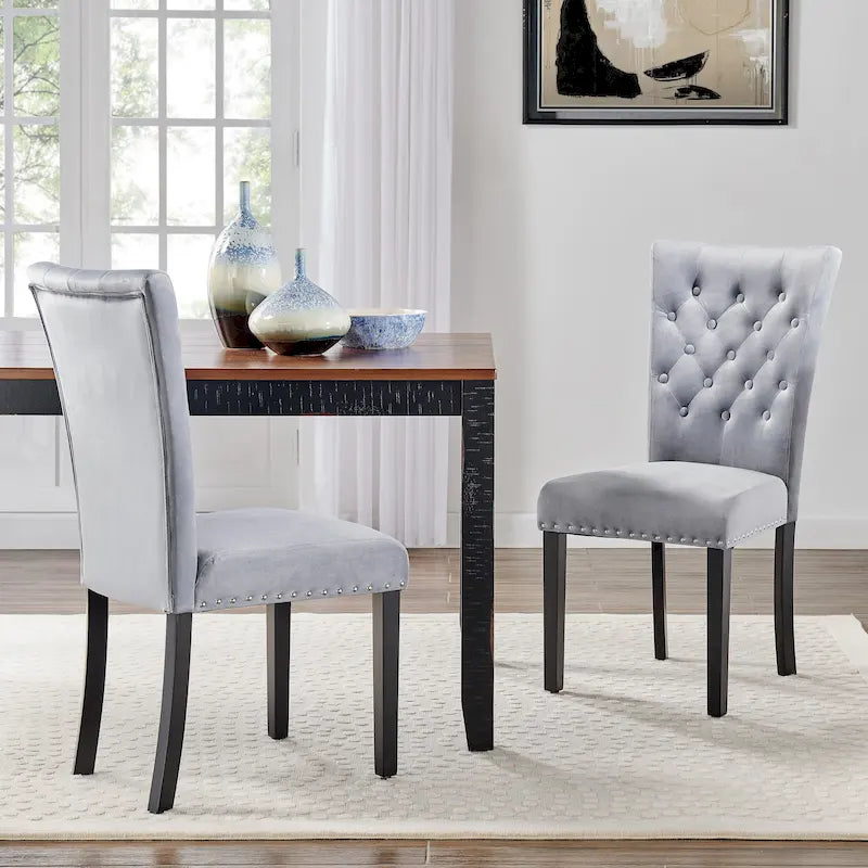 Tufted Velvet Dining Chair with Button Detail and Foam Cushion