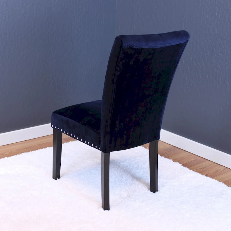 Chaise de salle à manger en velours capitonné avec boutons décoratifs et coussin en mousse
