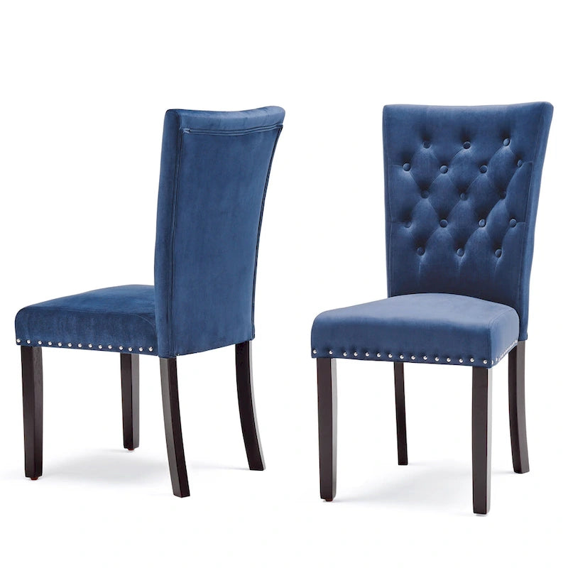 Chaise de salle à manger en velours capitonné avec boutons décoratifs et coussin en mousse