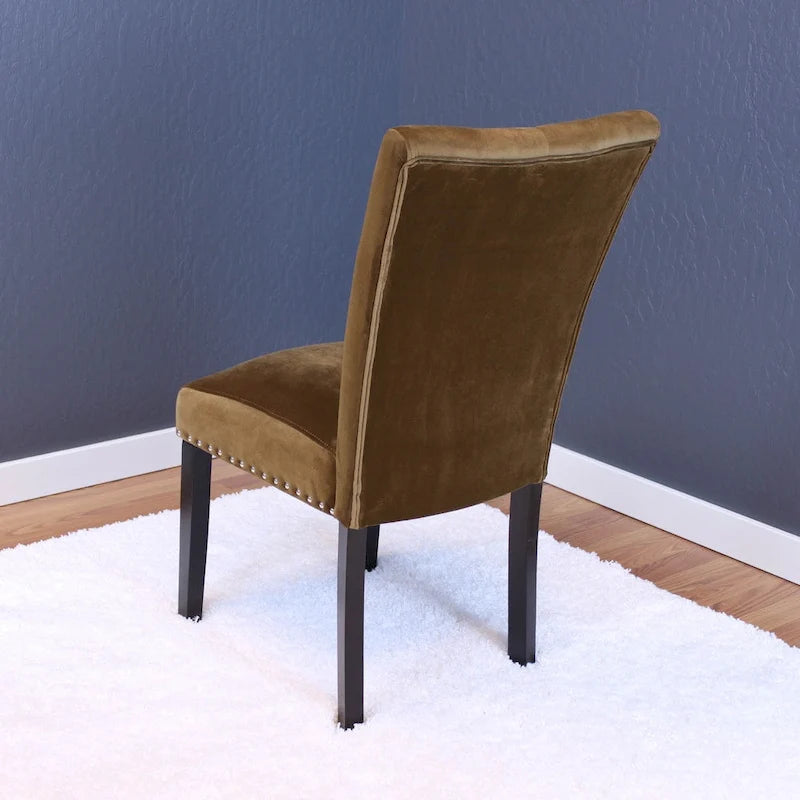 Chaise de salle à manger en velours capitonné avec boutons décoratifs et coussin en mousse