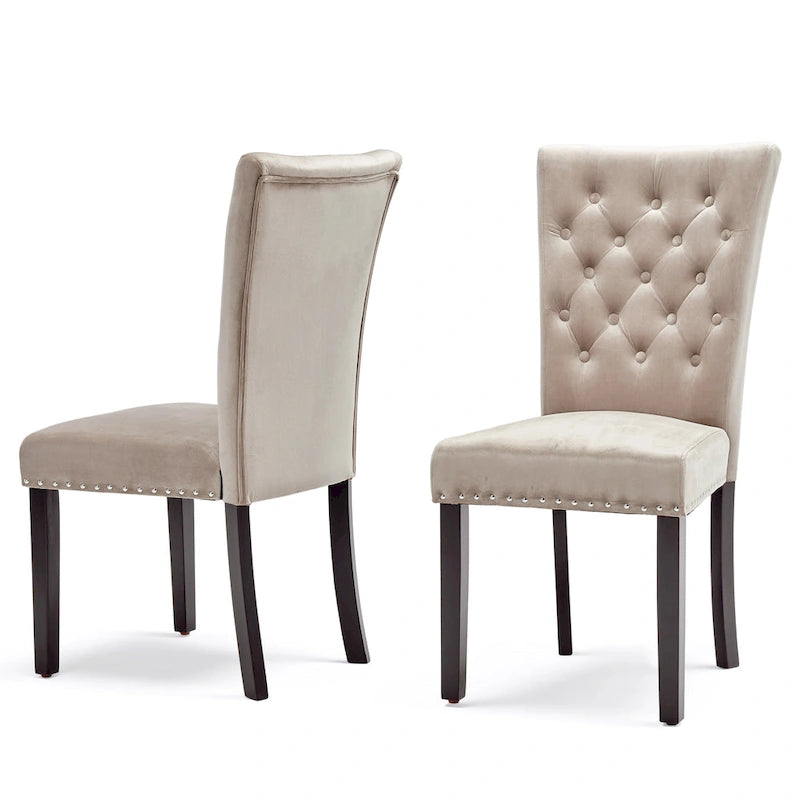 Chaise de salle à manger en velours capitonné avec boutons décoratifs et coussin en mousse