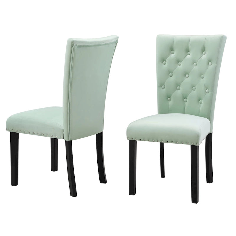 Chaise de salle à manger en velours capitonné avec boutons décoratifs et coussin en mousse