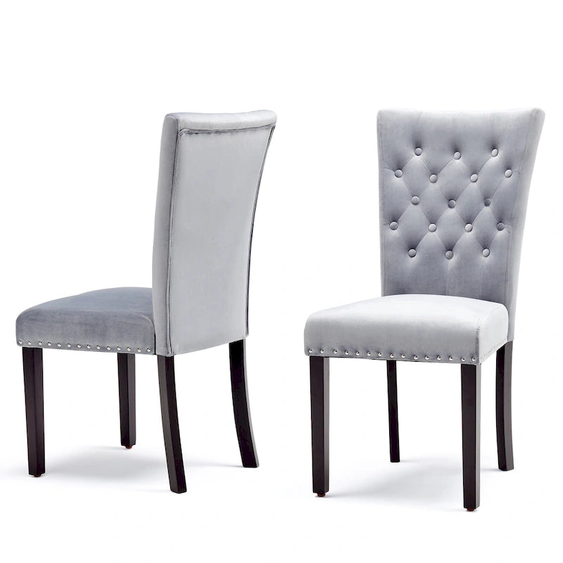 Chaise de salle à manger en velours capitonné avec boutons décoratifs et coussin en mousse