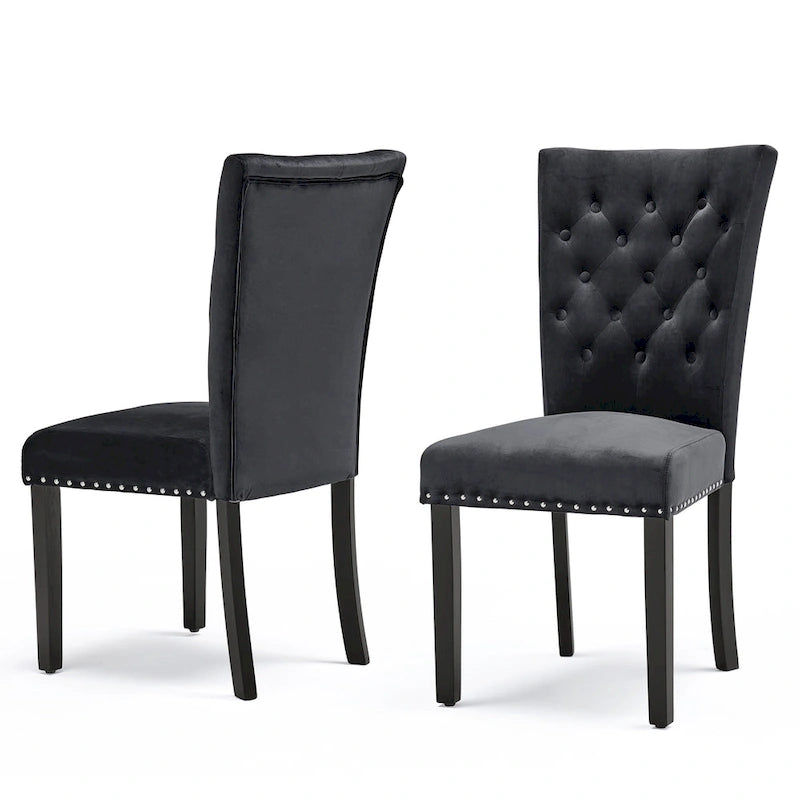 Chaise de salle à manger en velours capitonné avec boutons décoratifs et coussin en mousse