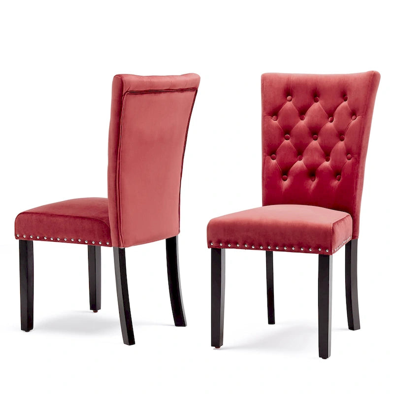 Chaise de salle à manger en velours capitonné avec boutons décoratifs et coussin en mousse