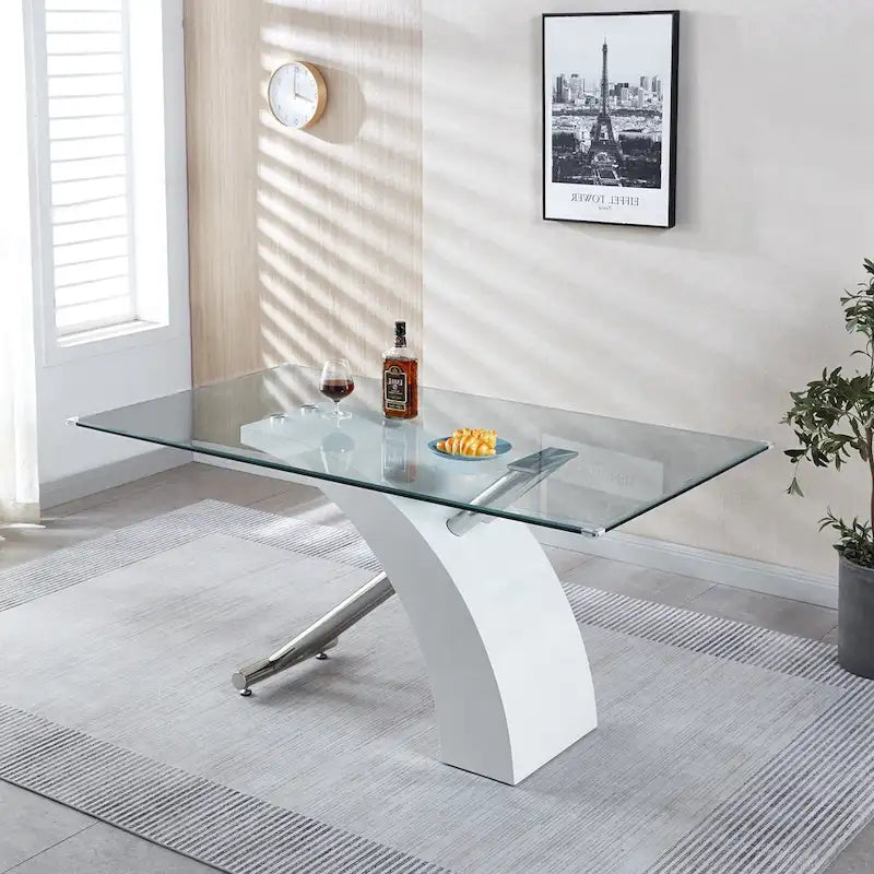 Table de salle à manger rectangulaire en verre