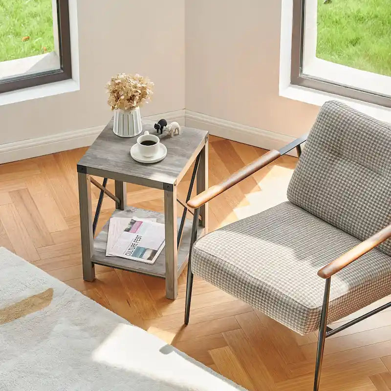 Table d'appoint ou de chevet de style campagnard de 40 cm avec étagère de rangement