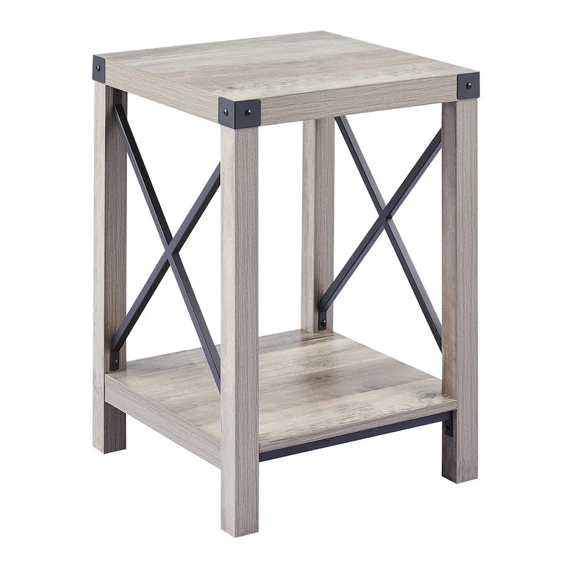 Table d'appoint ou de chevet de style campagnard de 40 cm avec étagère de rangement