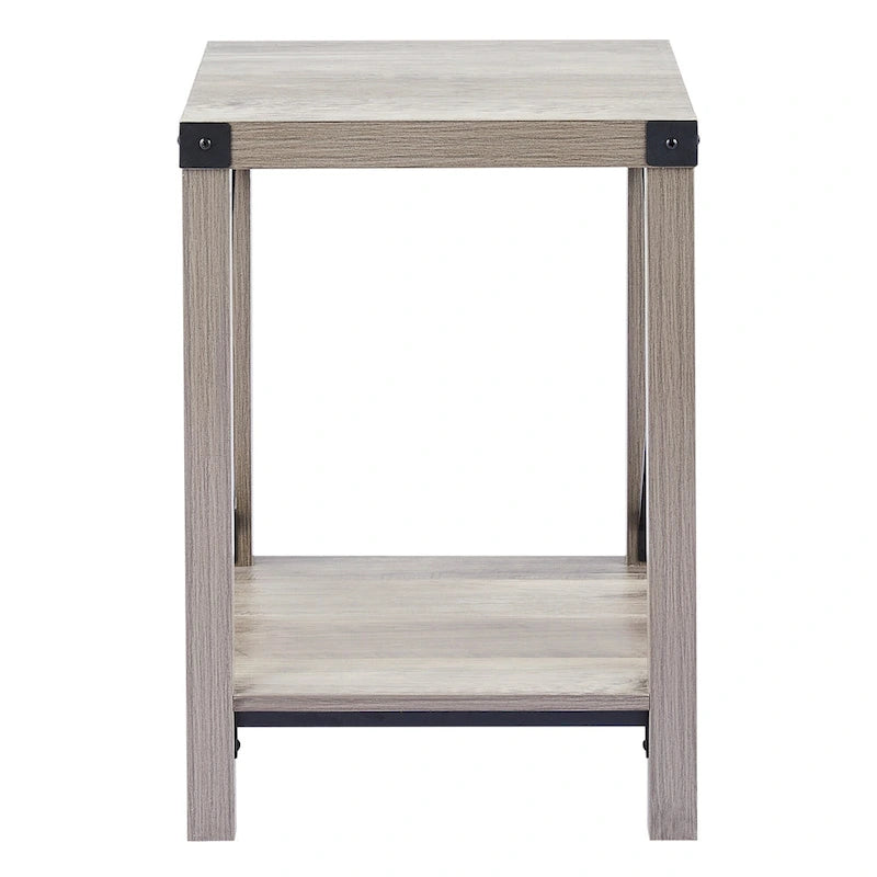 Table d'appoint ou de chevet de style campagnard de 40 cm avec étagère de rangement