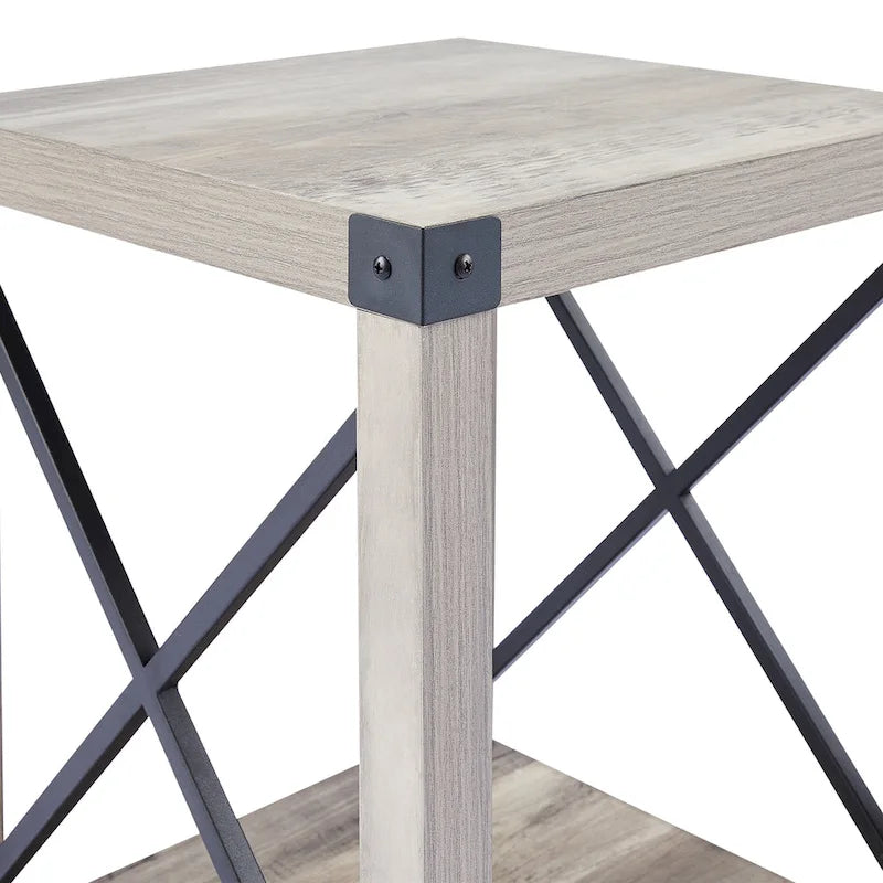 Table d'appoint ou de chevet de style campagnard de 40 cm avec étagère de rangement