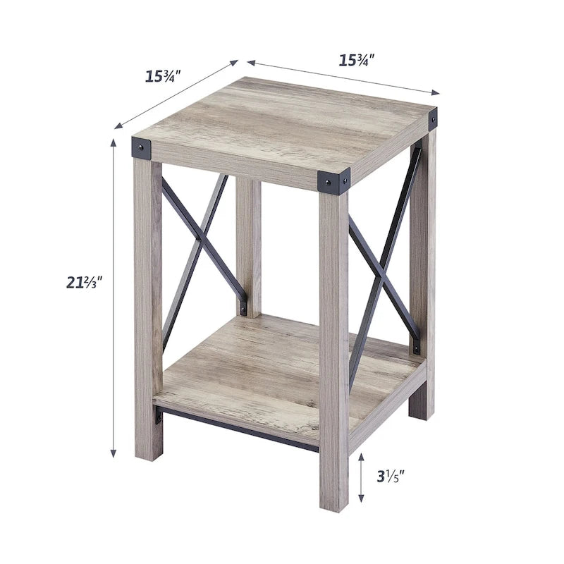 Table d'appoint ou de chevet de style campagnard de 40 cm avec étagère de rangement