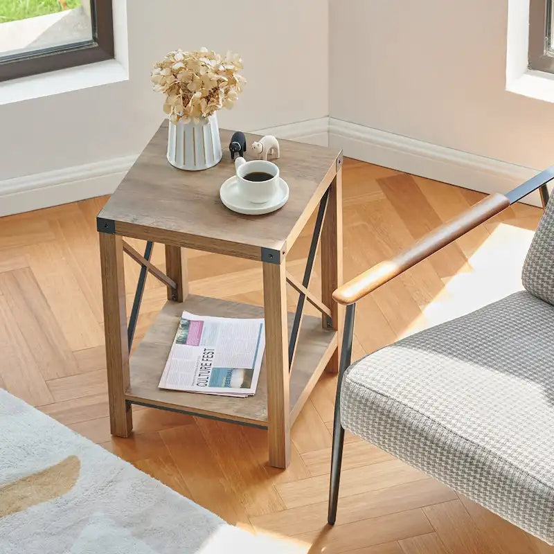 Table d'appoint ou de chevet de style campagnard de 40 cm avec étagère de rangement