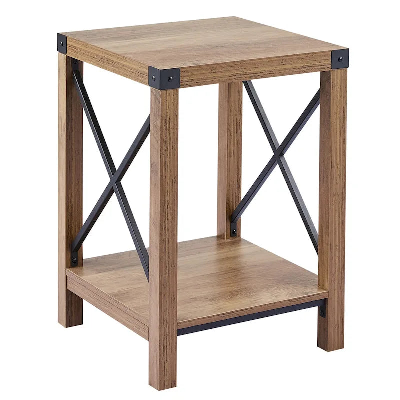 Table d'appoint ou de chevet de style campagnard de 40 cm avec étagère de rangement