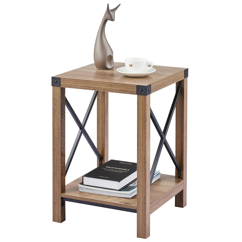 Table d'appoint ou de chevet de style campagnard de 40 cm avec étagère de rangement