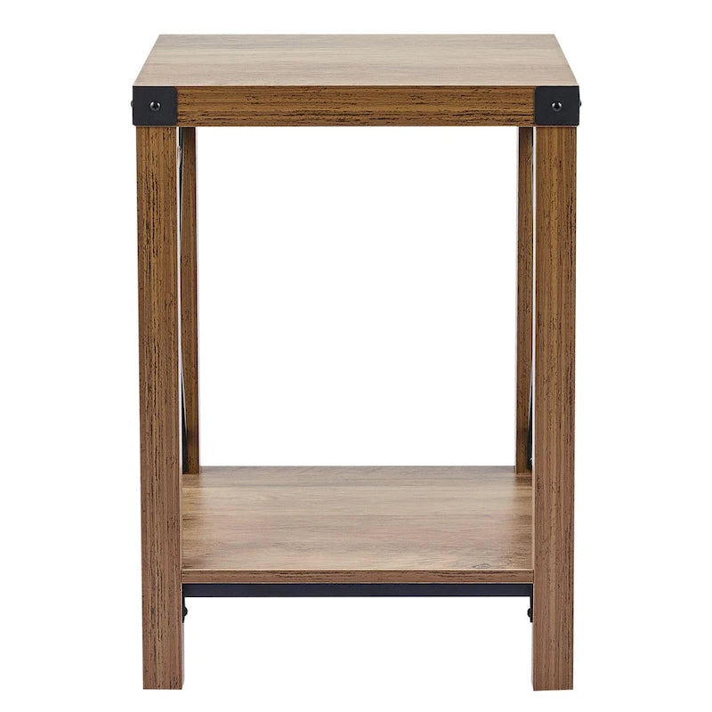Table d'appoint ou de chevet de style campagnard de 40 cm avec étagère de rangement