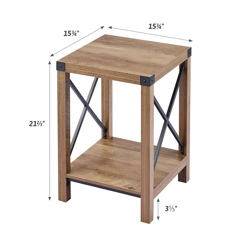 Table d'appoint ou de chevet de style campagnard de 40 cm avec étagère de rangement