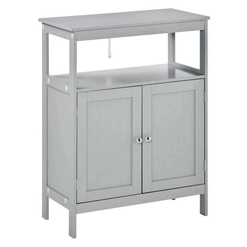 Freestanding Modern Bathroom Storage Cabinet with Doors and Open Shelf, Grey