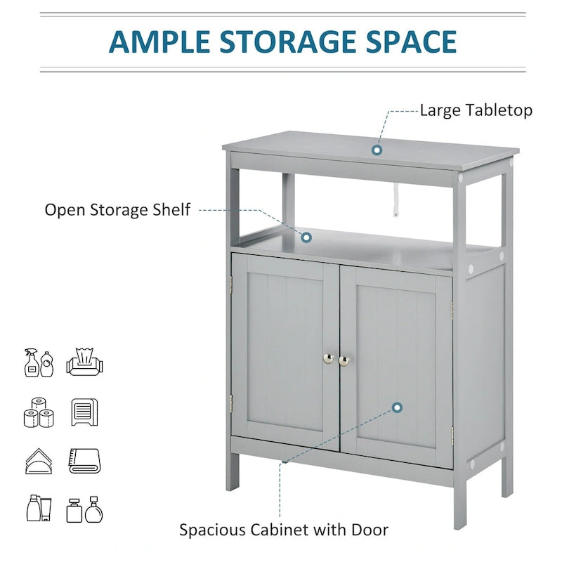 Freestanding Modern Bathroom Storage Cabinet with Doors and Open Shelf, Grey