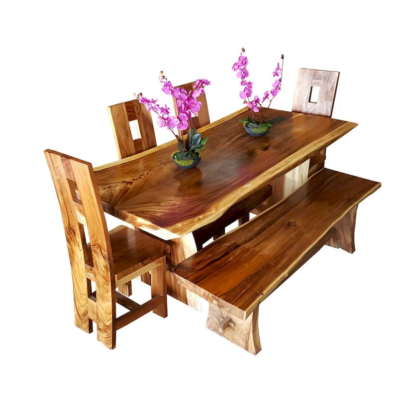 Table à manger en bois massif Live Edge Suar, tranche unique, 180 cm