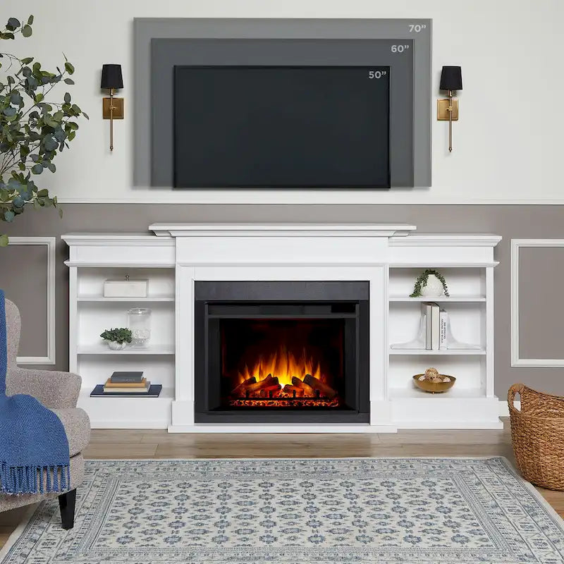 93 Grand Media Electric Fireplace TV Stand in White