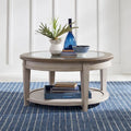 Table basse avec plateau rond en carrelage, coloris blanc antique et tabac