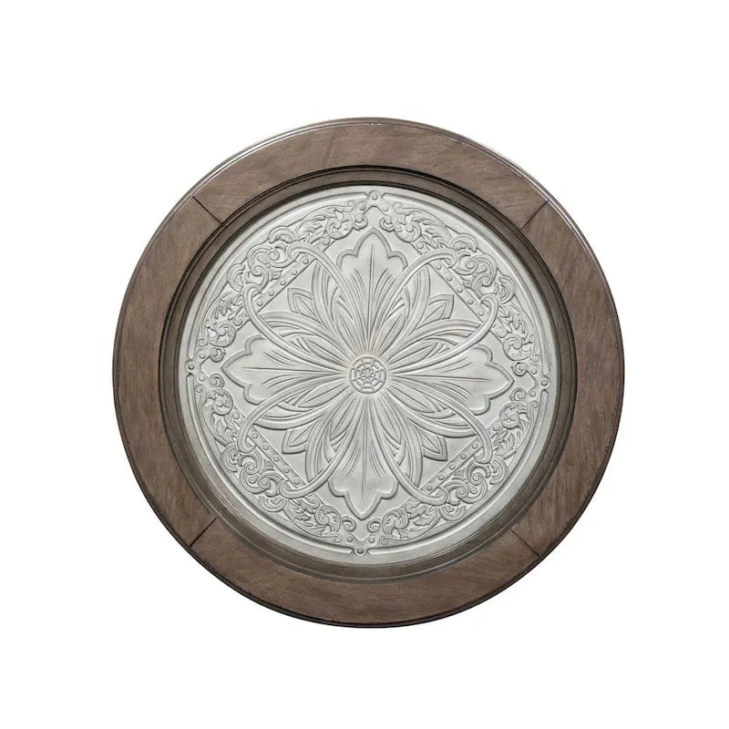 Table basse avec plateau rond en carrelage, coloris blanc antique et tabac