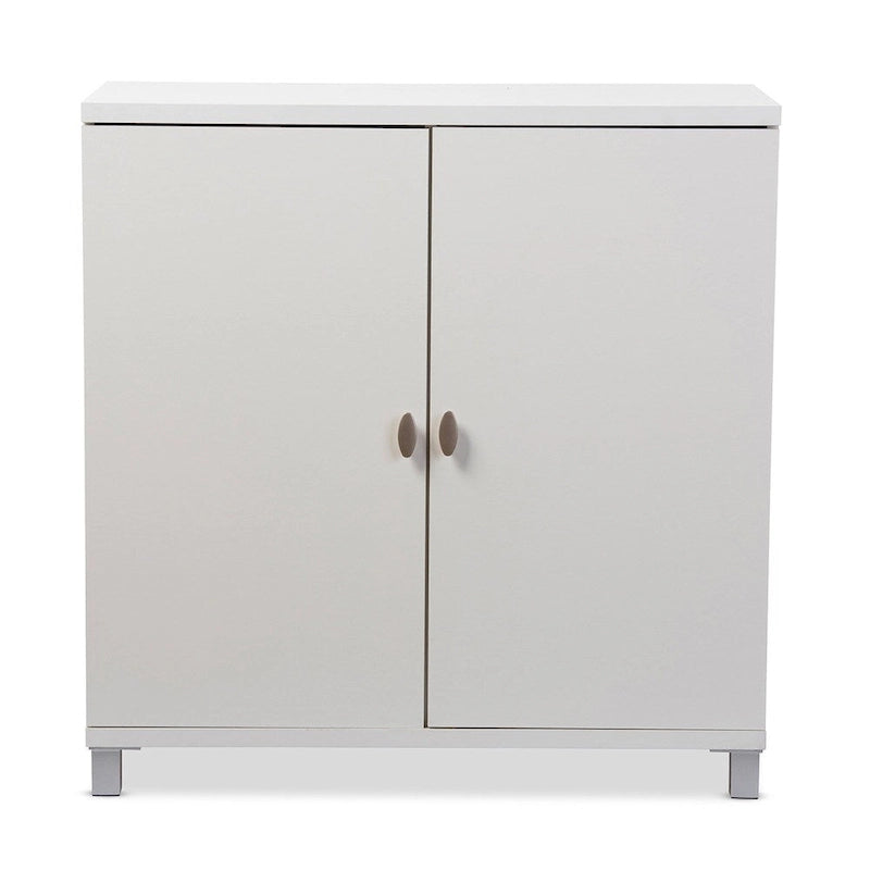 Contemporary White Wood Storage Sideboard Cabinet with 5 Shelves