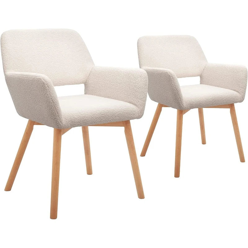 Fauteuil d'appoint moderne en velours avec pieds en bois massif, blanc