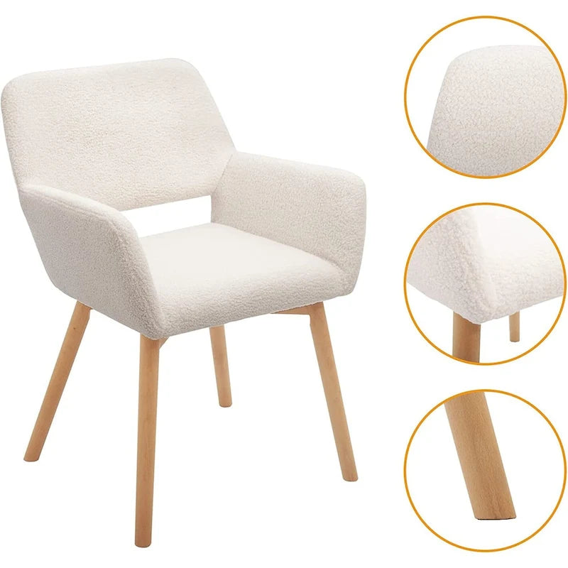 Fauteuil d'appoint moderne en velours avec pieds en bois massif, blanc