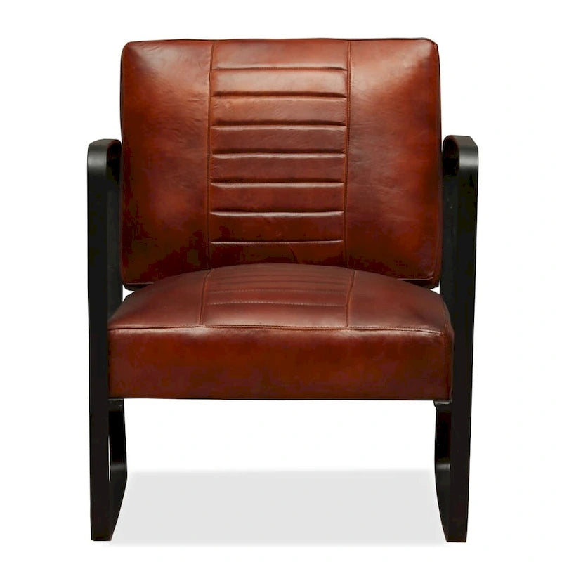 Fauteuil lounge industriel avec cadre en métal et assise en cuir véritable