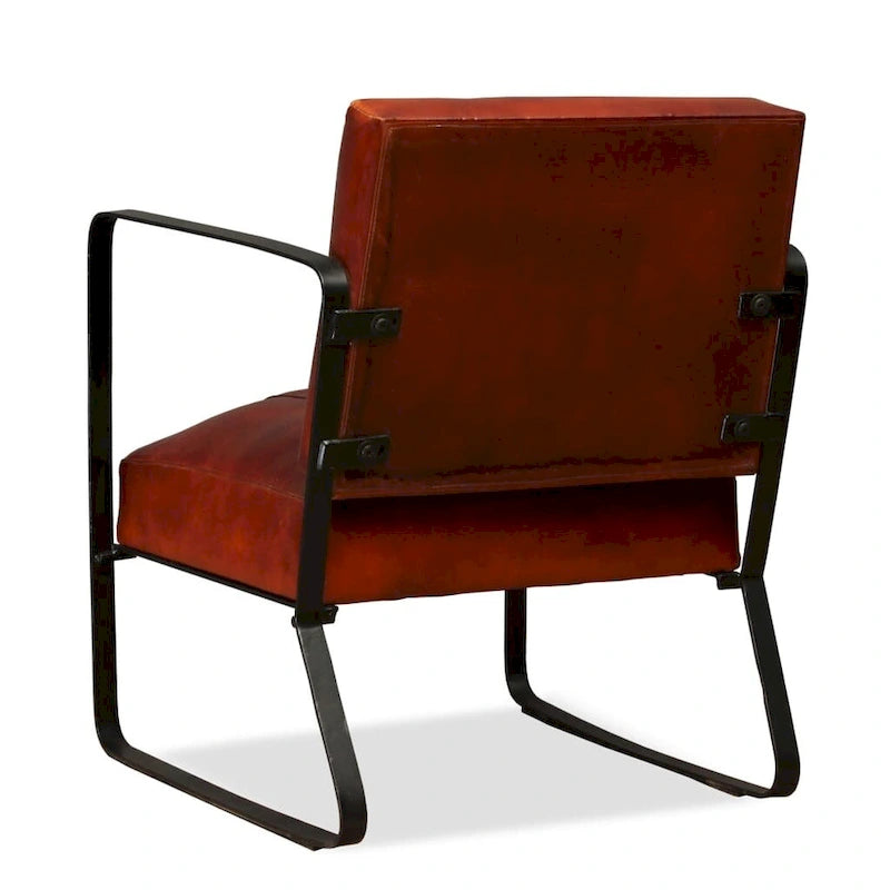 Industrial Lounge Chair with Metal Frame and Genuine Leather Seat