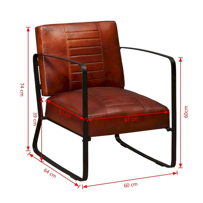 Industrial Lounge Chair with Metal Frame and Genuine Leather Seat